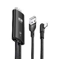 کابل انتقال تصویر لایتنینگ به HDMI برند یوسمز مدل US-SJ442 طول 2 متر (مخصوص آیفون و آیپد) با روکش کنفی و بدون نیاز به هیچونه برنامه و اپلیکیشن