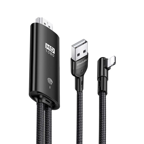 کابل انتقال تصویر لایتنینگ به HDMI برند یوسمز مدل US-SJ442 طول 2 متر (مخصوص آیفون و آیپد) با روکش کنفی و بدون نیاز به هیچونه برنامه و اپلیکیشن