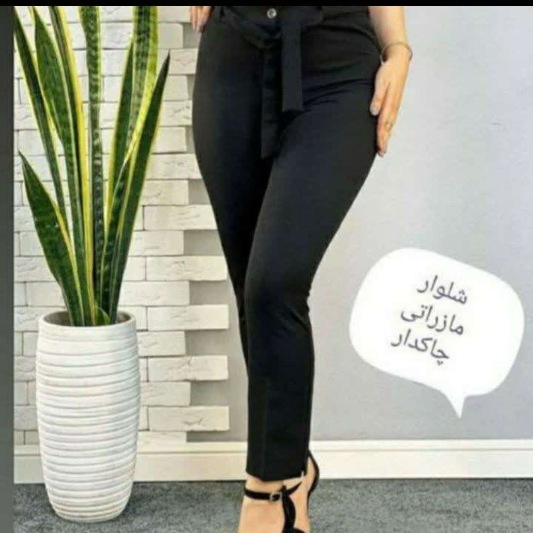 شلوار زنانه راسته مازاراتی دبل مشکی چاکدار قد 100