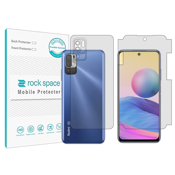 گلس محافظ صفحه نمایش و پشت گوشی شیائومی Redmi Note 10 5G مدل نانو هیدروژل شفاف برند راک اسپیس کد MS