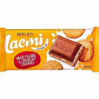 شکلات شیری با مغز کرم شیری و کوکی 100 گرم لاکمی روشن Roshen Lacmi