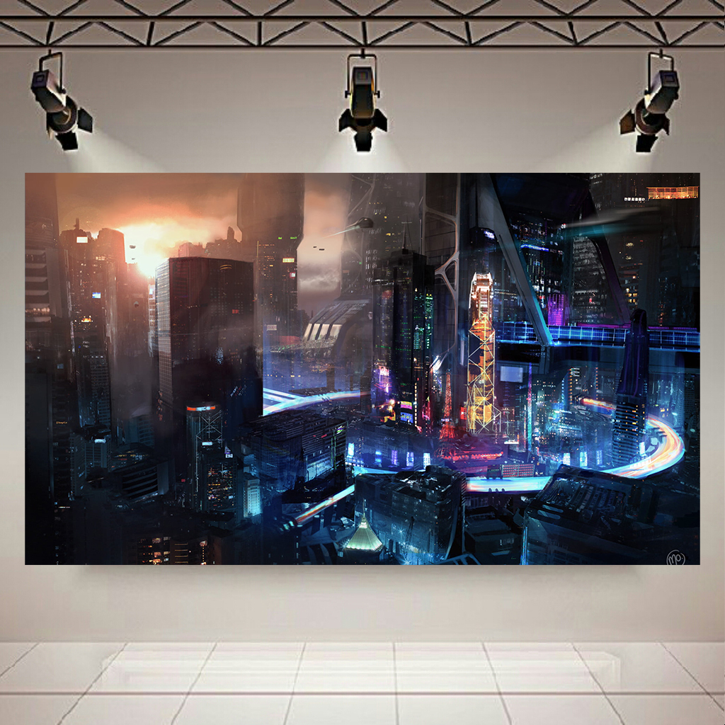 تابلو بوم طرح نمای شهر مدل Neon city کد AR6900