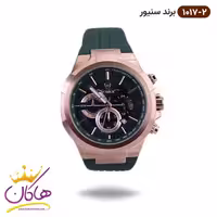 ساعت سنیور مردانه بند رابر سبز قاب رزگلد کرنوگراف 1017