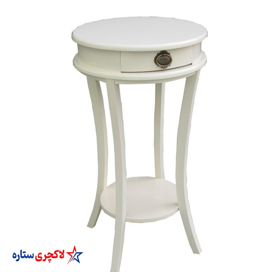 میز تلفن چوبی تک کشو پرانتزی سفید کد13397