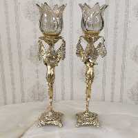 شمعدان برنزی مدل فرشته پایه مربع کد 307  مجموعه 2 عددی (شمعدان برنجی)