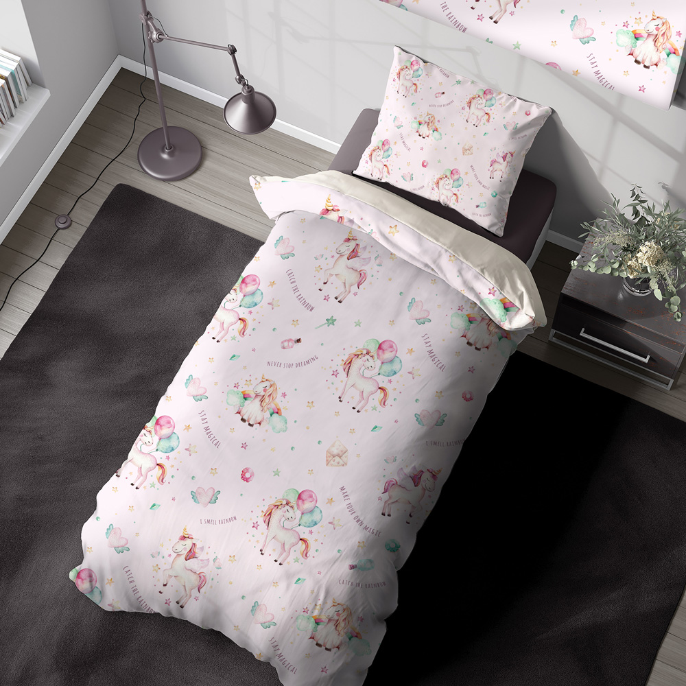 روتختی مخمل یکنفره طرح یونیکورن صورتی SM-32701