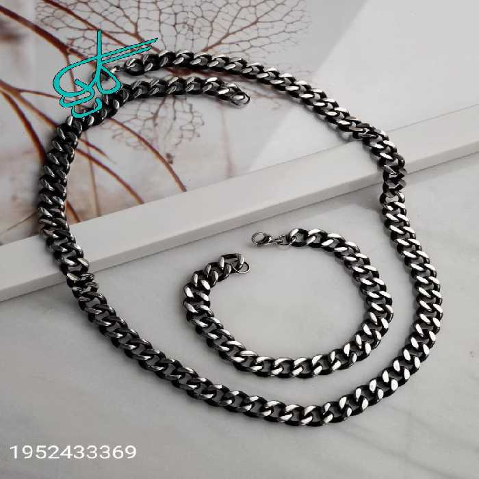 خرید ست گردنبند و دستبند استیل سیاه قلم کیفیت عالی کد 1815174 - ردگل