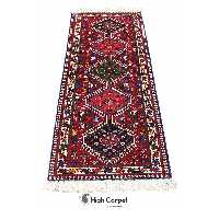 فرش دستبافت کناره 1.5 متری زمینه قرمز  طرح خشت لوزی یلمه شیراز کد 0341