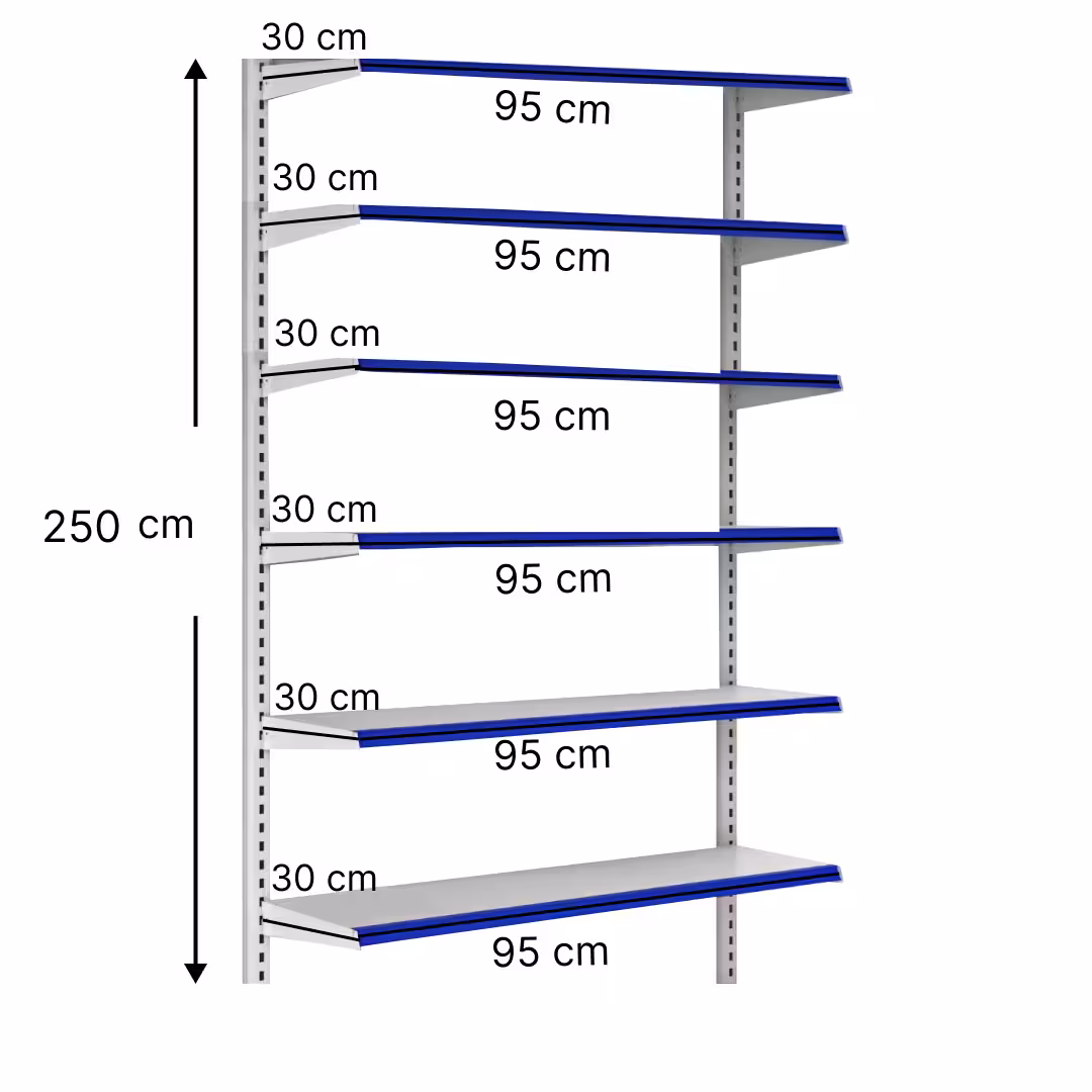 خرید و قیمت قفسه هایپری دیواری 6 طبقه 30x95 ارتفاع 250 - قفسه‌بندی وکیلی