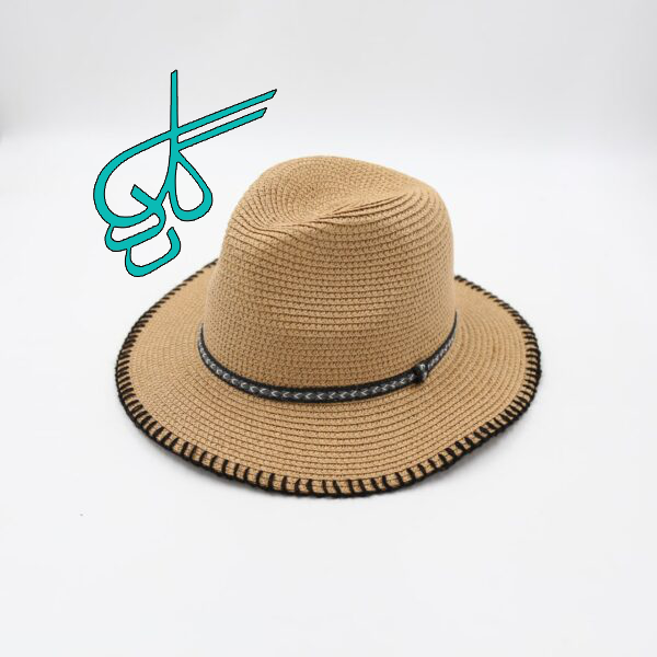 خرید کلاه لبه دار ساحلی حصيري پاناما لبه دندون موشي باند بافت رنگ خاکی کد 2815320 - ردگل