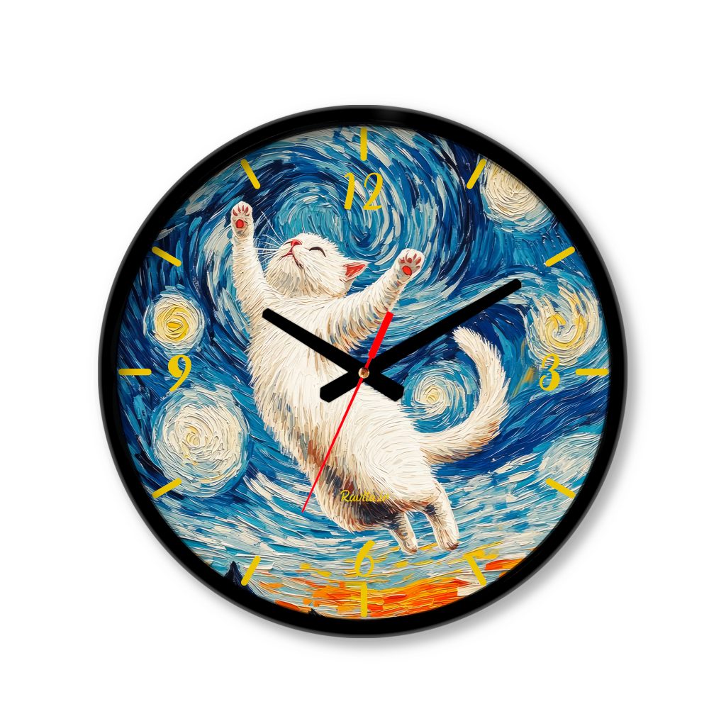 ساعت دیواری کوچک راویتا طرح طرح فانتزی ون گوک – گربه کد 3571