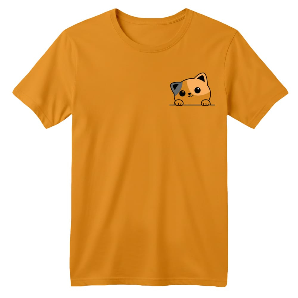 تی شرت آستین کوتاه بچگانه مدل گربه  رنگ پرتقالی