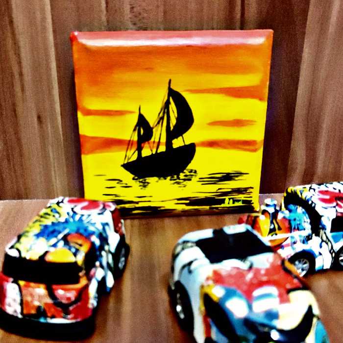 نقاشی آکریلیک طرح قایق