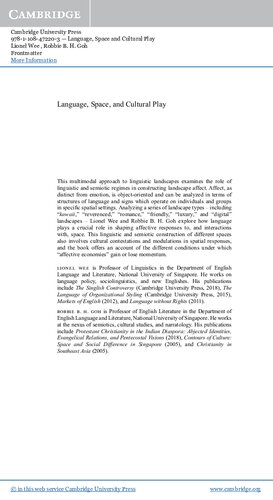 خرید و دانلود نسخه کامل کتاب Language, Space and Cultural Play ; Theorising Affect in the Semiotic Landscape