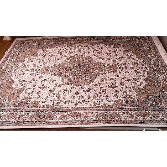 فرش ماشینی زمرد مشهد مدل 45001 زمینه کرم