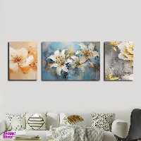 تابلو شاسی بکلیت طرح نقاشی مدرن رنگ روغن گل مدل SH-1606 مجموعه 3 عددی