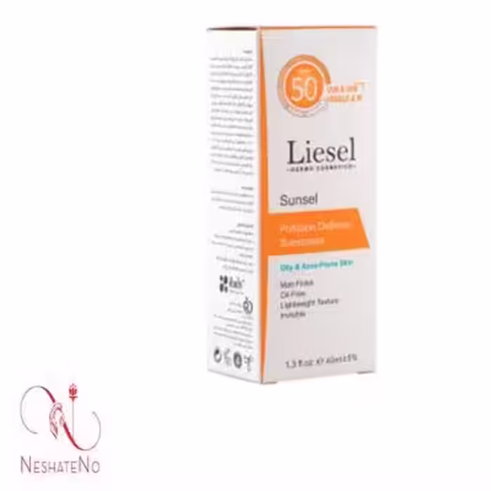 کرم ضد آفتاب بی رنگ پوست چرب و مستعدآکنه SPF50 لایسل حجم 40میل Liesel