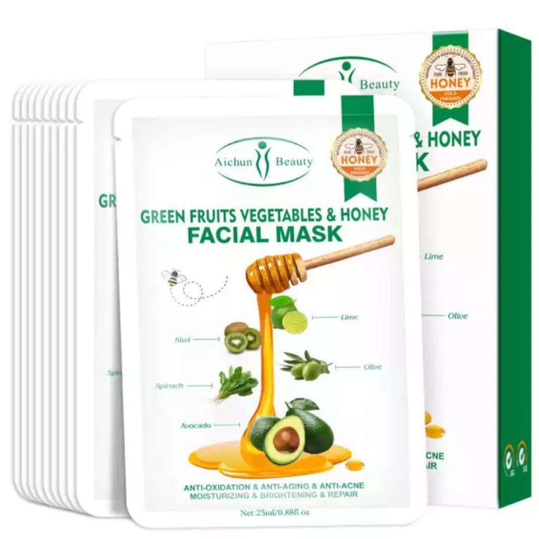 ماسک صورت ورقه ای سبزیجات و میوه های  سبز و عسل آیچون بیوتی
Aichun beauty green fruit vegetables & honey facial mask