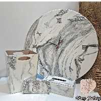 ست ساعت 70 سانت و سطل زباله و جا دستمالی و جاکلیدی دیواری چوب و رزین