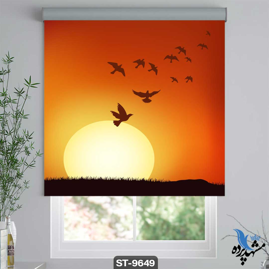پرده شیدرول تصویری غروب و پرندگان کد st-9649
