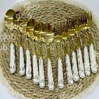 سرامیک قلبی سفید طلایی قاشق و چنگال