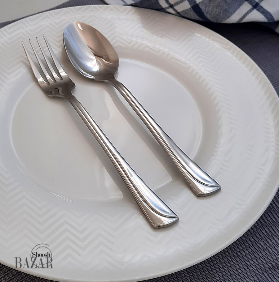 ست قاشق و چنگال نقره ای یونیک مدل شیکاگو خطی