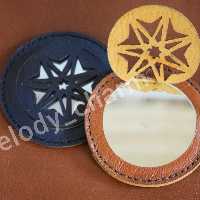 آینه جیبی قاب چرم طبیعی بزطرح اسلیمی تمام دست دوزبسیارشیک وکاربردی کم جا