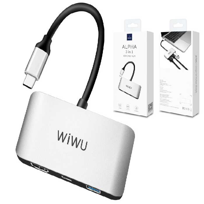 مبدل تایپ سی به اچ دی ام آی، تایپ سی و یو اس بی ویوو WiWU ALPHA 3 IN 1 USB-C HUB C2H