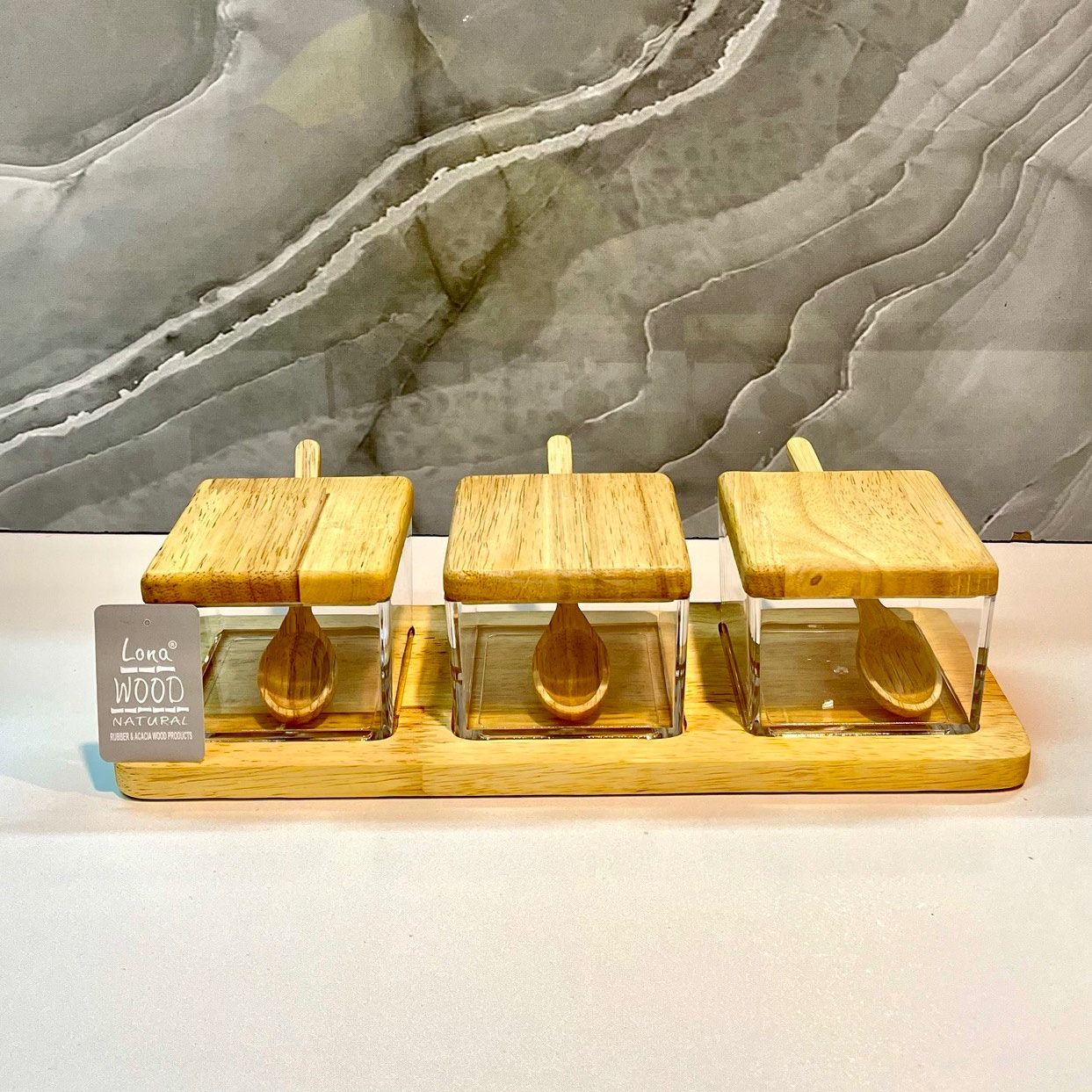 جا ادویه و مارمالاد قاشق دار سه تایی چوب رابروود و اکرولیک کد 41833