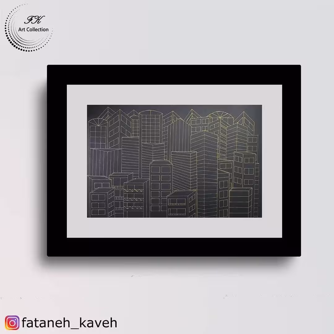 تابلو نقاشی پرسپکتیو ( منهتن ) طرح منهتن نیویورک ؛ روی مقوای مشکی ؛ ابعاد : 30*50 cm