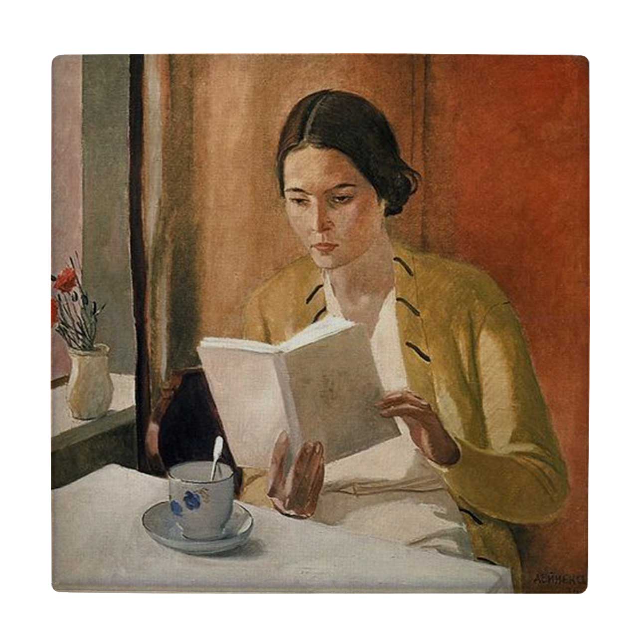 کاشی طرح نقاشی بانوی کتابخوان کد wk1055