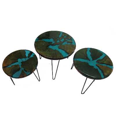 میز عسلی مدل مدل فیروزه ای مجموعه 3 عددی