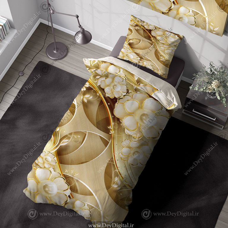 رو تختی طرح گل طلایی PK-6222
