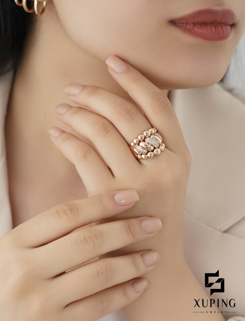 انگشتر ژوپینگ اصل با روکش طلا کد XPR831-5