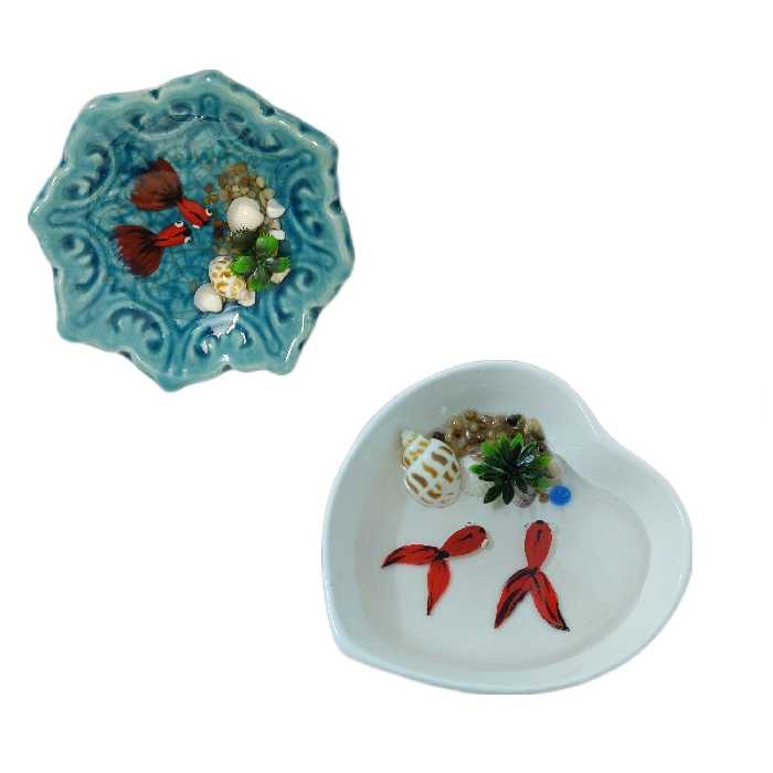 ظرف ماهی هفت سین سرامیکی مدل قلب و ستاره مجموعه 2 عددی