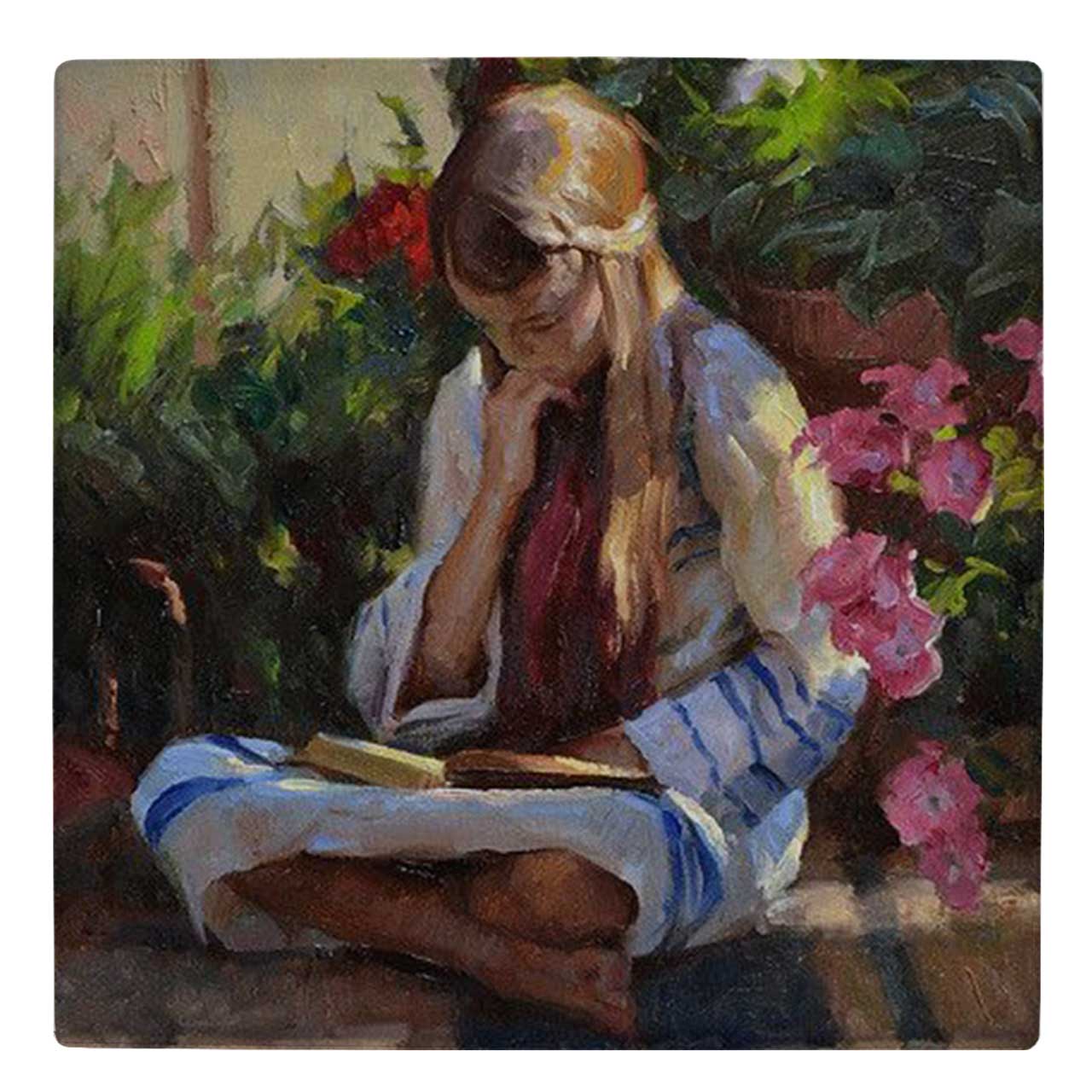 زیر لیوانی  طرح دختر کتابخوان کد    5122057_3883