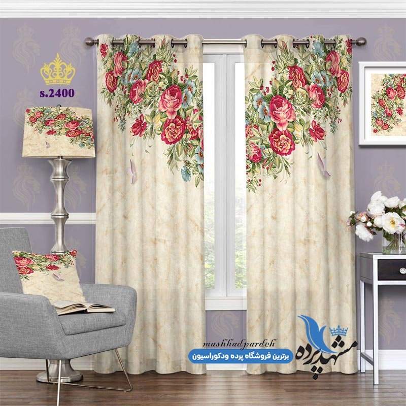 پرده پانچ گلدار طرح تاج گلدار کد s-2400