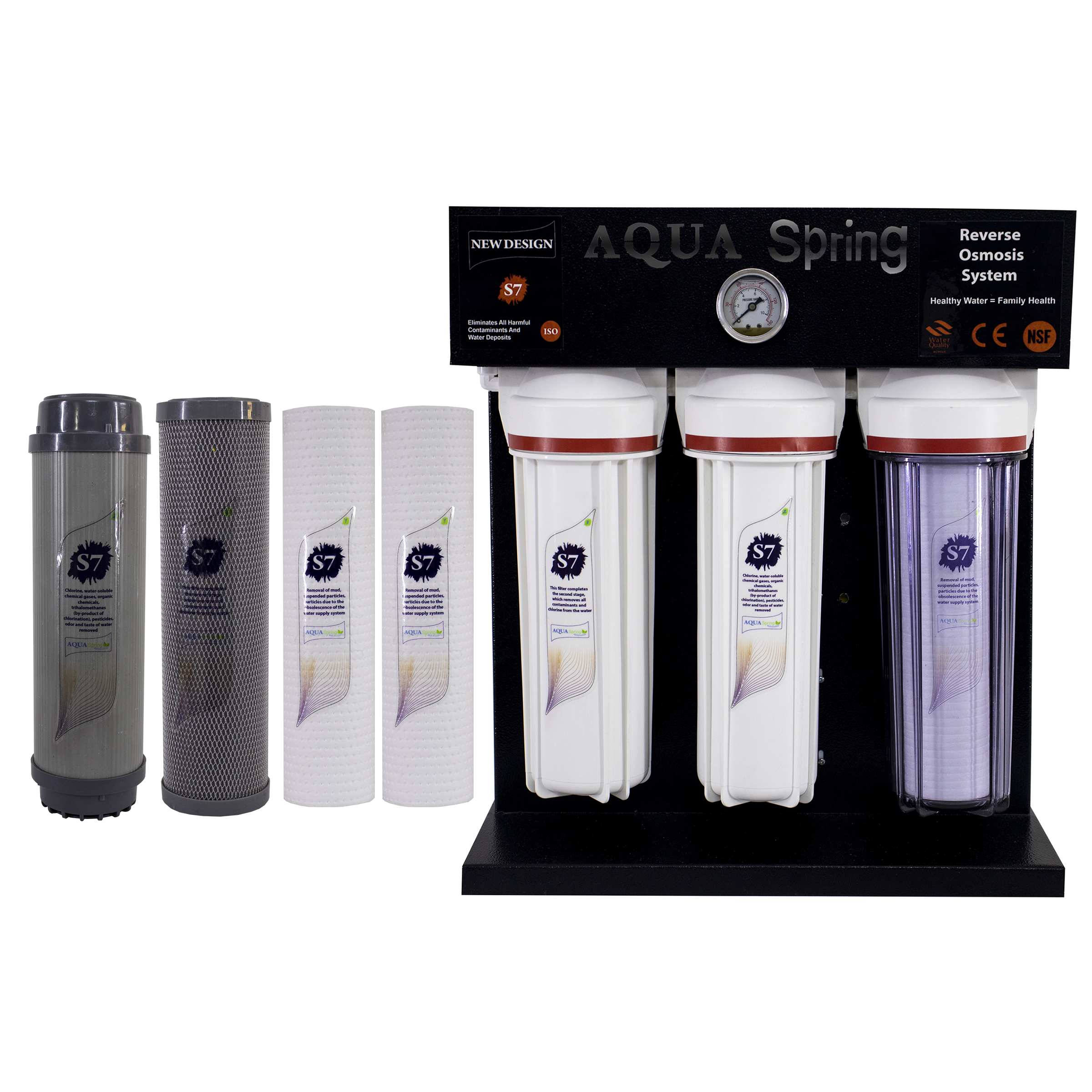 دستگاه تصفیه کننده آب آکوآ اسپرینگ مدل RO-S7-BZ 7200 به همراه فیلتر مجموعه 4 عددی