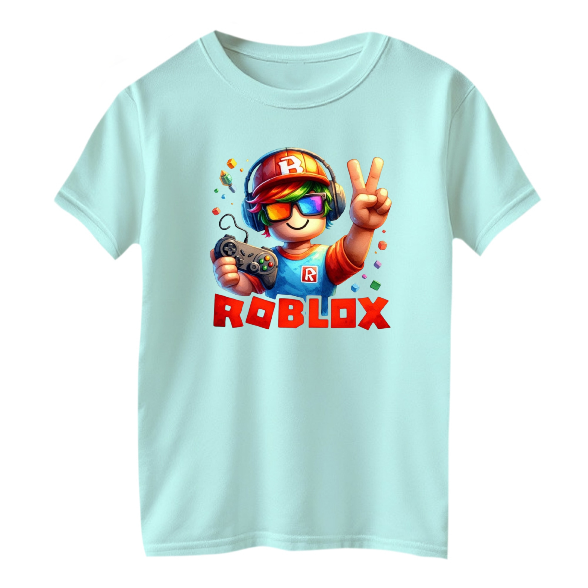 تی شرت آستین کوتاه بچگانه مدل روبلاکس کد 2 رنگ آبی روشن – 35