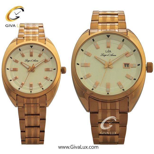 ساعت مچی اورجینال LdA ست رزگلد | رزگلد | سفید صدفی | کد رفرنس مردانه: 2401، زنانه: 2402