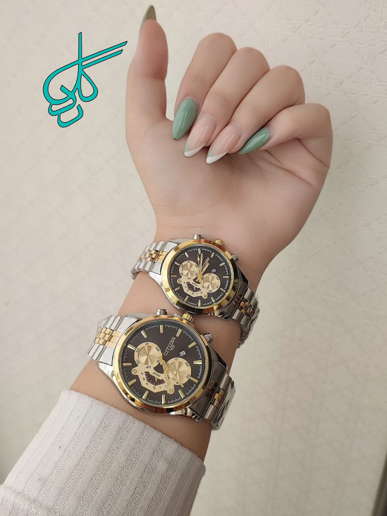 خرید ست ساعت مردانه زنانه سیتیزن تقویم دار بند استیل رنگ ثابت دارای قفل ضامن دار و رنگبندی متنوع کیفیت عالی کد 2116768 - ردگل