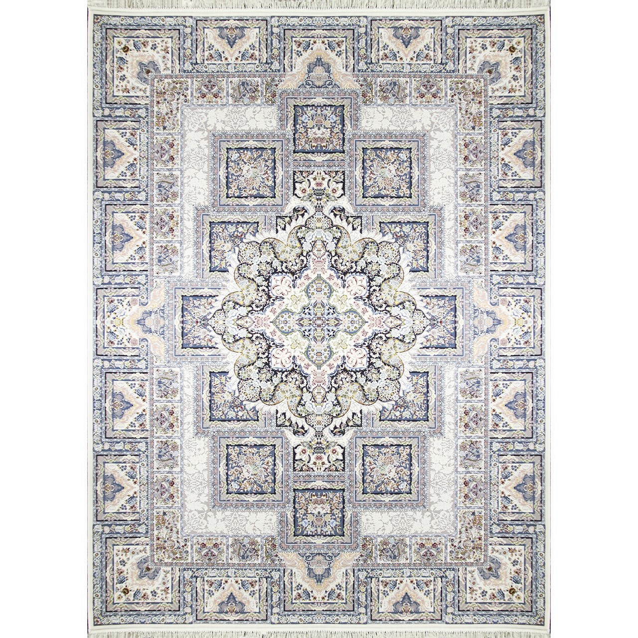 فرش ماشینی زمرد مشهد طرح 22000 زمینه کرم