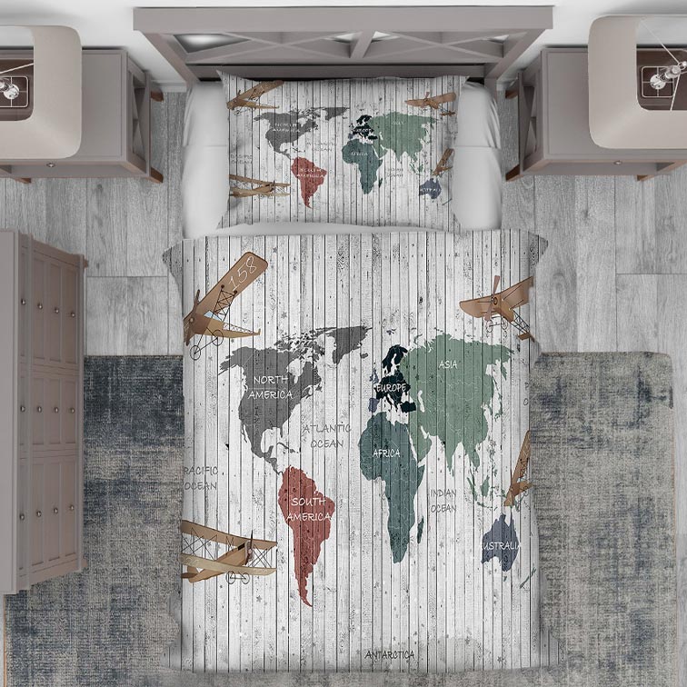 روتختی نوجوان پسرانه سه بعدی لاکچری طرح نقشه قاره های جهان PK-4757