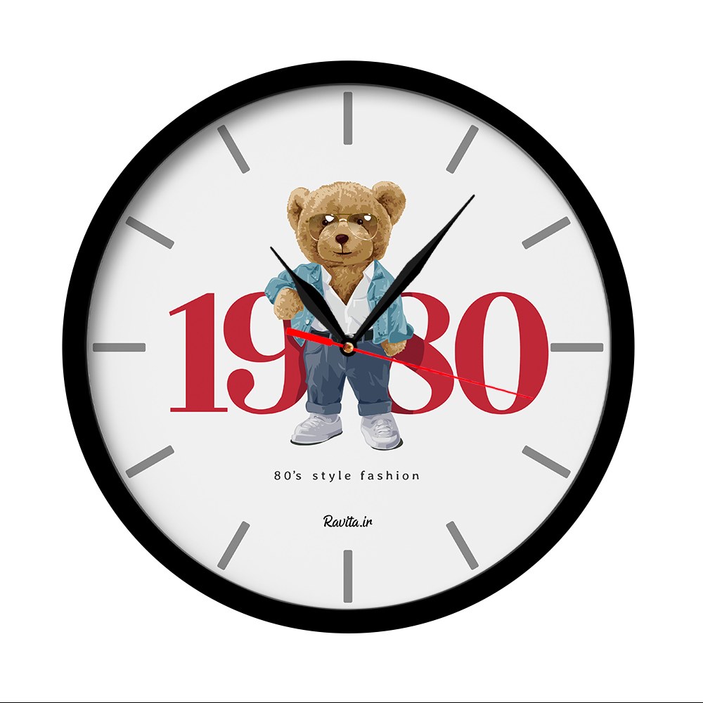 ساعت دیواری راویتا مدل تدی کد 3438  در رنگ های مشکی و سفید 