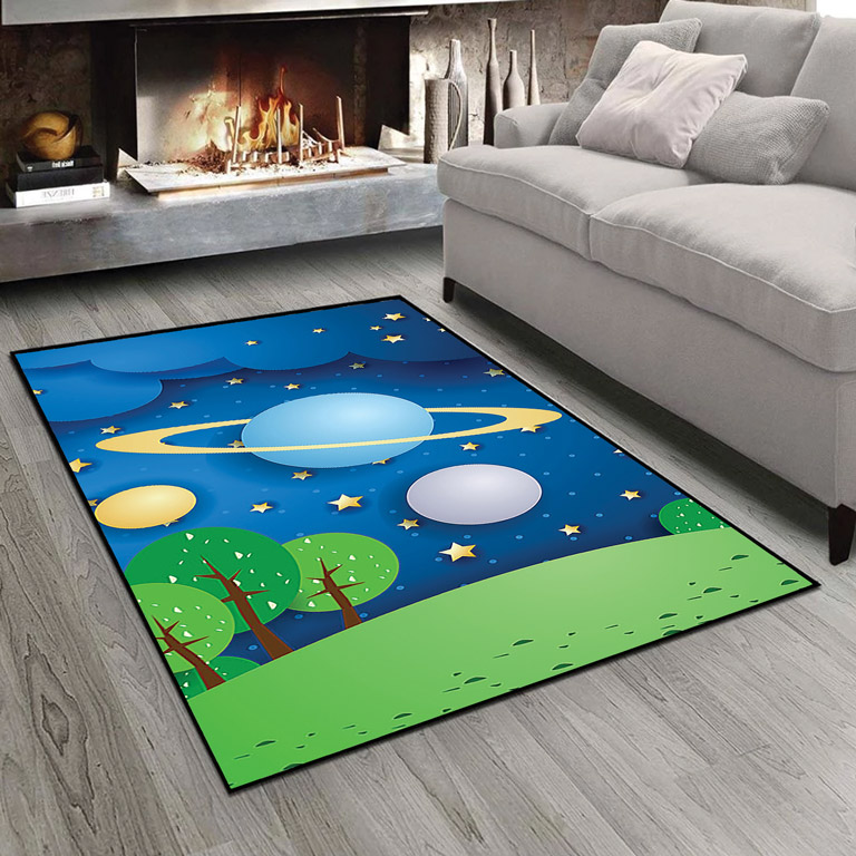 فرشینه چاپی اتاق نوزاد طرح ماه و ستاره و سیاره زحل pk-3258a