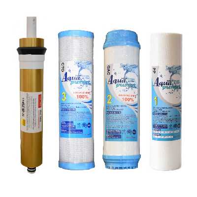 فیلتر دستگاه تصفیه کننده آب آکوا پیورست مدل RO-GOLD04 مجموعه 3 عددی به همراه فیلتر گلد تورای مدل 75G