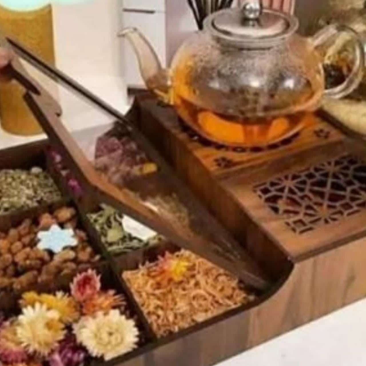 جعبه تی بگ و پذیرایی وارمردار رنگ فندقی