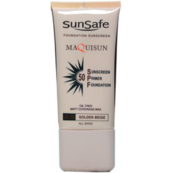 ضد آفتاب کرم پودری و پرایمری فاقد چربی SPF50 بژ طلایی سان سیف