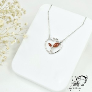 گردنبند نقره زنانه طرح قلب با سنگ عقیق کد 5931