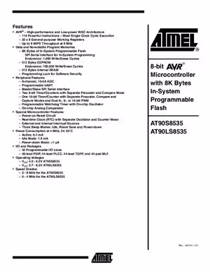 خرید و دانلود نسخه کامل کتاب ATMEL. 8-bit AVR Microcontroller with 8K Bytes In-System Programmable Flash - AT90S8535, AT90LS8535